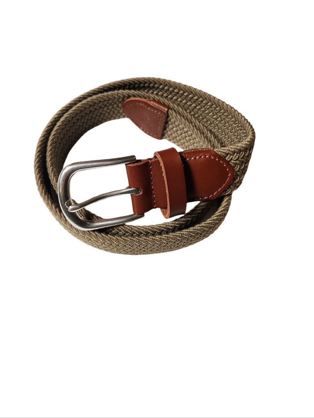 JCrew Men's Woven Elastic Belt with Round Buckle, Olive Size M STYLE #BO337